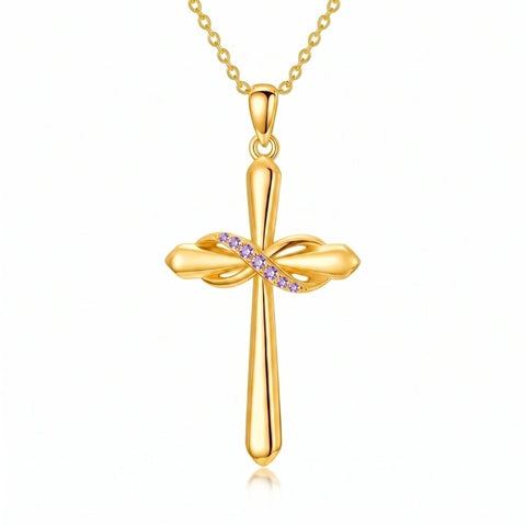14K Gold Plated Birthstone Infinity  Cross Pendant NecklaceJewelry for Women