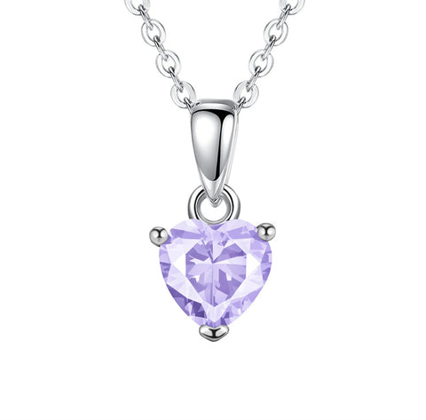 Sterling Silver Heart-Shaped 12 Month Birthstone Cubic Zirconia Pendant Necklace, Valentine's Day Gift