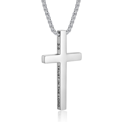 Stainless Steel Cross Pendant Necklace for Men With Engraved