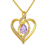 14K Gold Plated Birthstone Heart Pendant Necklace Birthday Anniversary Jewelry Gift for Her