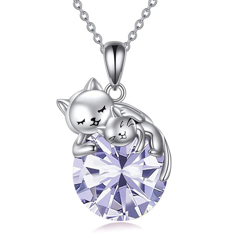 Sterling Silver Birthstone Cat Pendant Necklace