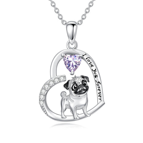 Sterling Silver 12 Month Birthstone Schnauzer Chihuahua Pitbull Pug Pendant Necklace for Women