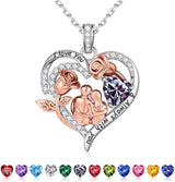Sterling Silver Heart Birthstone Couple Hugging Necklace for Women Valentine's Day Gift