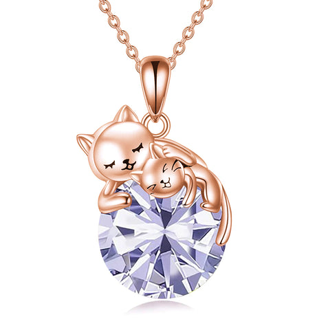 Sterling Silver Birthstone Cat Pendant Necklace