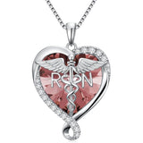 Sterling Silver Birthstone RN Medical Caduceus Pendant Necklace