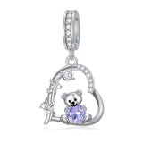 Sterling Silver 12 Month Birthstone Bear Bead Charms