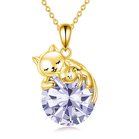 Sterling Silver Birthstone Cat Pendant Necklace