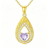 Vintage Teardrop Birthstone 14K Yellow Gold Plated Pendant Necklace for Women