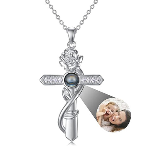 Sterling Silver Cross 100 Languages 12 Month Birthstone Birth Month Flower Pendant Necklace