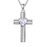Sterling Silver 12 Birthstones Cross Religious Necklace for Women