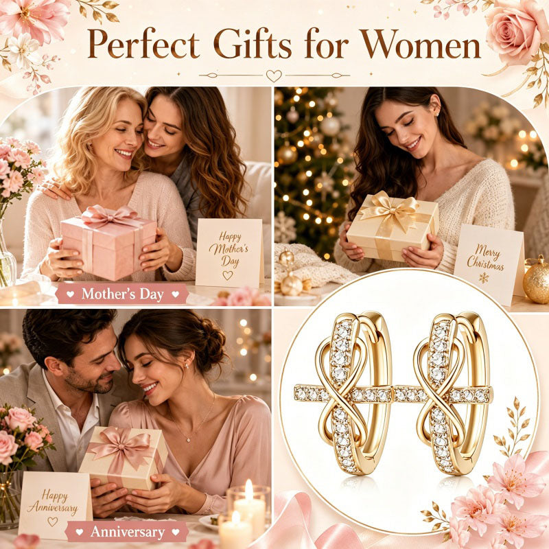 14K Gold Plated Cubic Zirconia Cross Infinity Hoop Earrings for Women