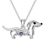 Sterling Silver Heart Birthstone  Dachshund Pendant Necklace