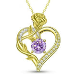 14K Gold Plated 12 Months Birthstone Rose Flower Pendant Necklace Anniversary Birthday Gift