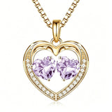 14K Gold Plated Double Heart Birthstone Necklace Anniversary Birthday Gifts for Women