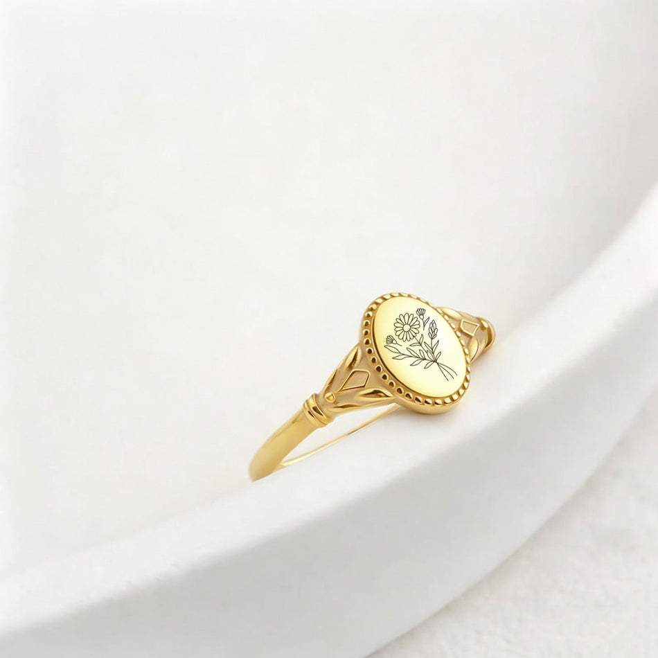 Sterling Silver Personalized Birth Flower Ring for Women