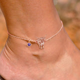 Sterling Silver Birthstone Highland Cow Single Layer Anklet