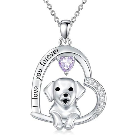 Sterling Silver Heart Birthstone Puppy Dog Pendant Necklace