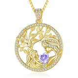 14K Gold Plated Birthstone Tree of Life Mother Child Necklace for Women