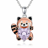Sterling Silver Birthstone Red Panda Pendant Necklace for Women Birthstone Christmas Birthday  Gifts
