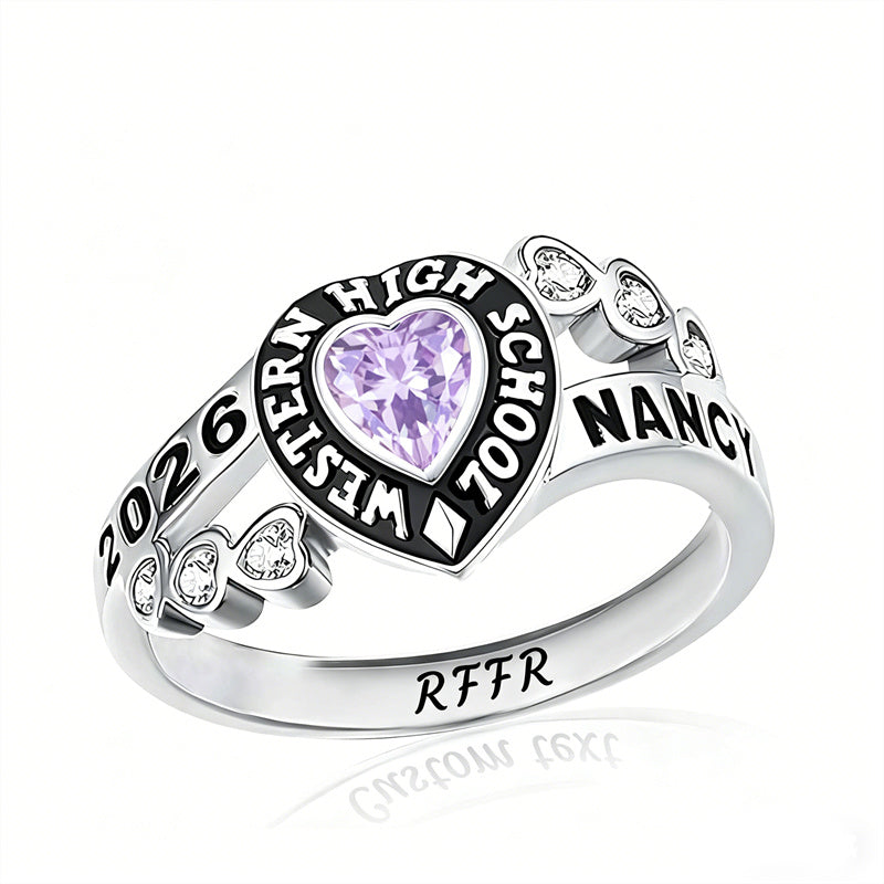 Sterling Silver Personalized Birthstone Engraved Class Rings for Women, College Senior High School Ring