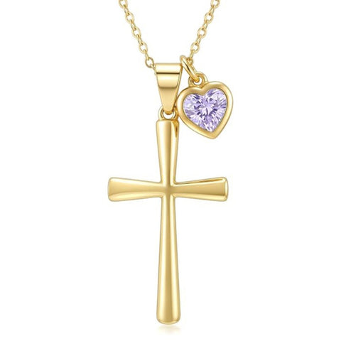 14K Gold  Plated Birthstone Cross Faith Necklace for Women