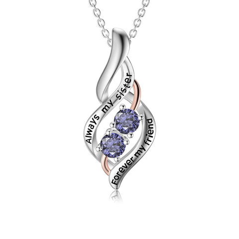 Sterling Silver Sister Pendant Necklace With Engraved