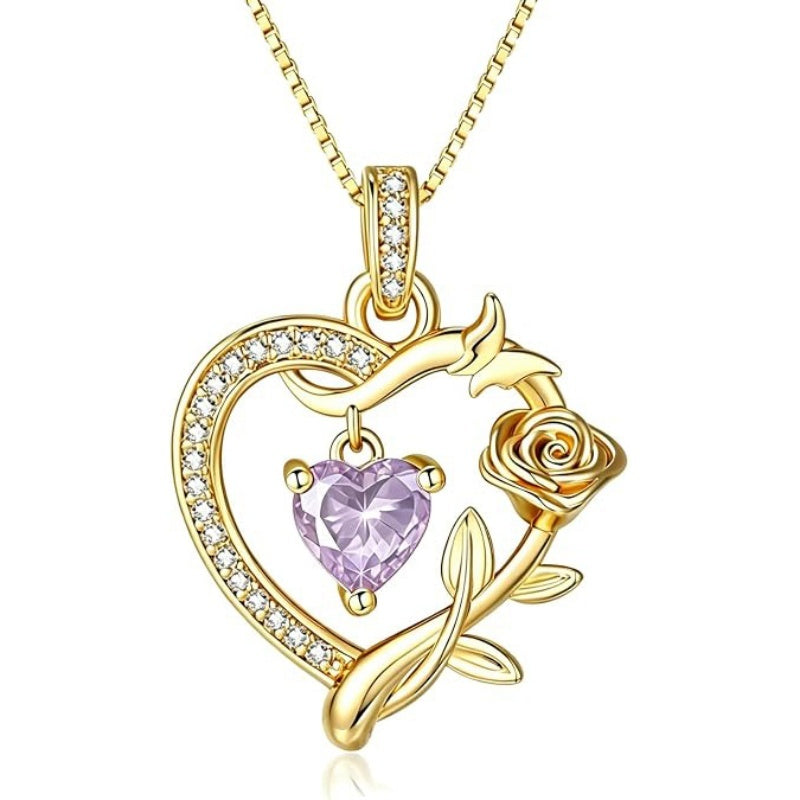 14K  Gold Plated Birthstone Rose Butterfly Pendant Necklace Everyday Jewelry Birthday Christmas Gift