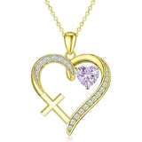 14K Gold  Plated 12 Months Birthstone  Heart Cross Pendant Necklace  for Women