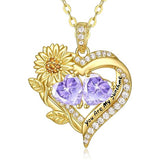 Sterling Sliver Birthstone Love Heart & Sunflower Pendant Necklace Engraved With You Are My Sunshine