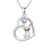 Sterling Silver 12 Month Birthstone Schnauzer Chihuahua Pitbull Pug Pendant Necklace for Women