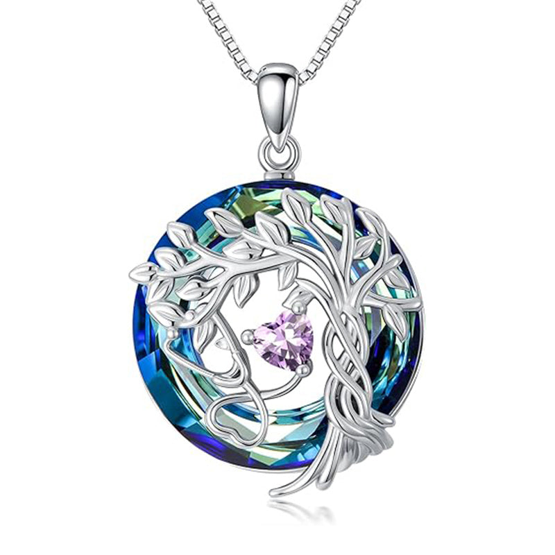Sterling Silver Birthstone Crystal Tree of Life Stethoscope Pendant Necklace