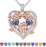 Sterling Silver Heart Birthstone Couple Hugging Necklace for Women Valentine's Day Gift