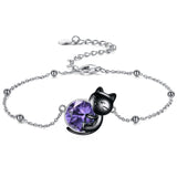 Cat Bracelet/ Anklet With Birthstone 925 Sterling Silver Cat  Gift For Women Daughter Mother