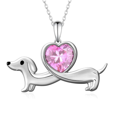 Sterling Silver Heart Birthstone  Dachshund Pendant Necklace