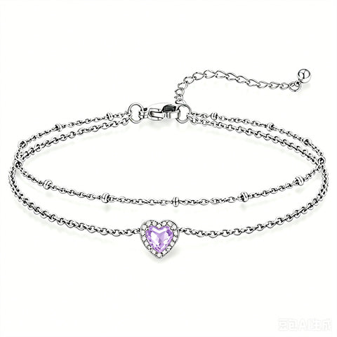 Sterling Silver Birthstone Double Layer Anklet for Beach Weddings, Summer Vacations & Pool Parties