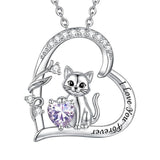 Sterling Silver Birthstone Cat Pendant Necklace Jewelry Christmas Birthday Gifts for Women