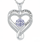 Sterling Silver 12 Month Birthstone Double Heart Pendant Necklace  Engraved with I Love You for Always and Forever