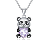 Sterling Silver Heart Birthstone Panda Pendant Necklace