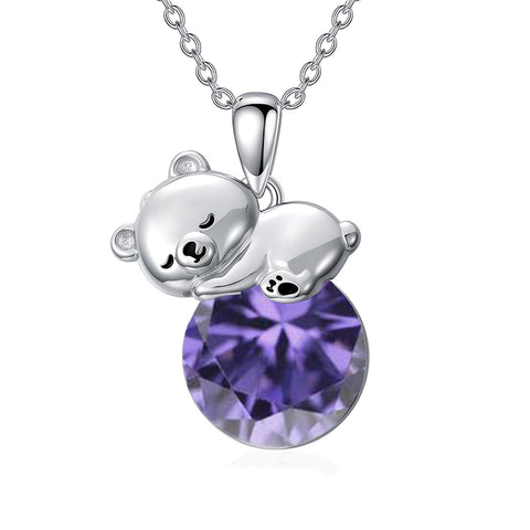 Sterling Silver Cubic Zirconia Teddy Bear Pendant Necklace Christmas Gifts for Women