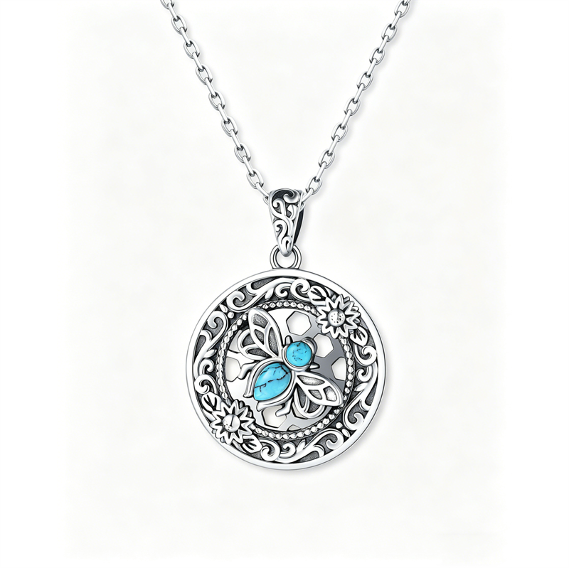 Sterling Silver Turquoise Butterfly Angel Wing Bee Hummingbird Pendant Necklace