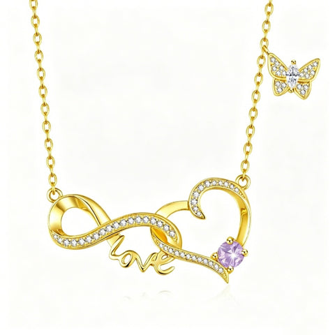 14K Gold Plated Birthstone Infinity Butterfly Necklace for Women