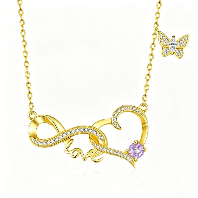 14K Gold Plated Birthstone Infinity Butterfly Necklace for Women