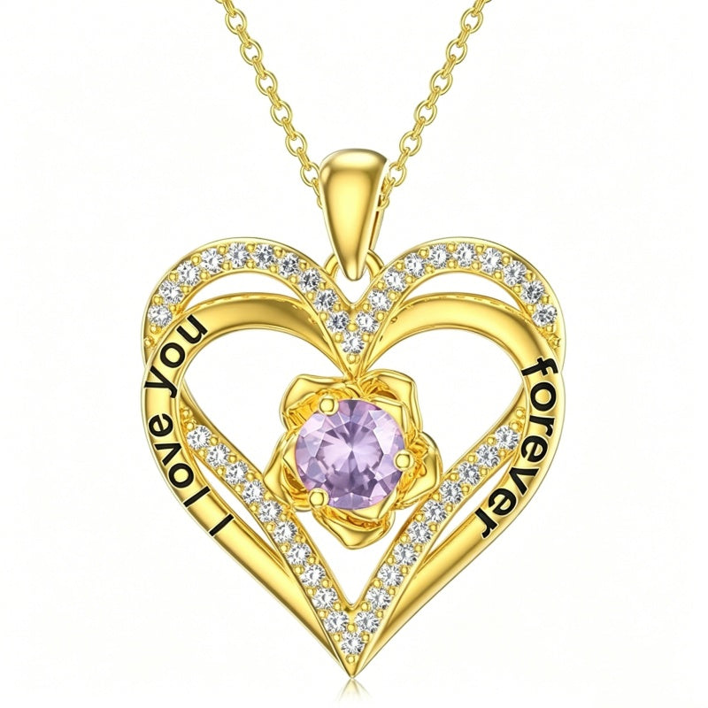14K Gold Plated  Birthstone Rose Flower Pendant Necklace Birthday Wedding Anniversary Jewelry Gifts for Women