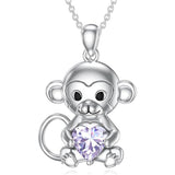 Sterling Silver Birthstone Monkey Pendant Necklace