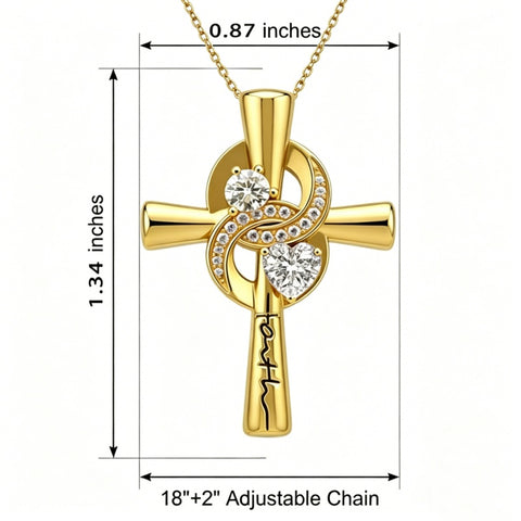 14K Gold Plated Dainty Heart Birthstone Pendant Cross Necklace for Women Religious Gift