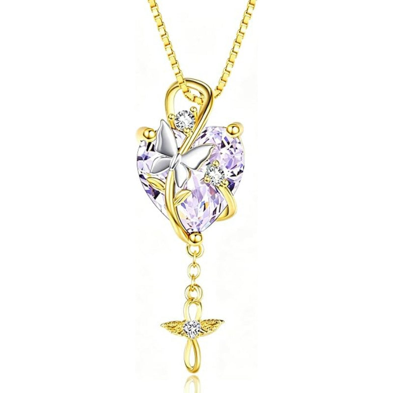 14K Gold Plated  Heart Birthstone Butterfly Infinity Angel WingPendant Necklace for Women