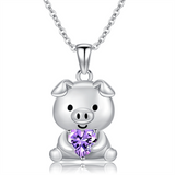 Sterling Silver 12 Month Birthstones Pig Pendant Necklace