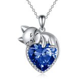 Sterling Silver Heart Birthstone Cat Pendant Necklace