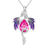 Sterling Silver Teardrop Shaped Crystal Wyvern Dragon Pendant Necklace