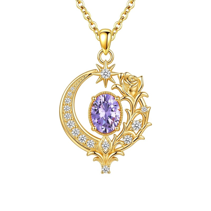 14K Gold Plated  Birthstone Rose Flower Necklace  Birthday Christmas Jewelry Gift